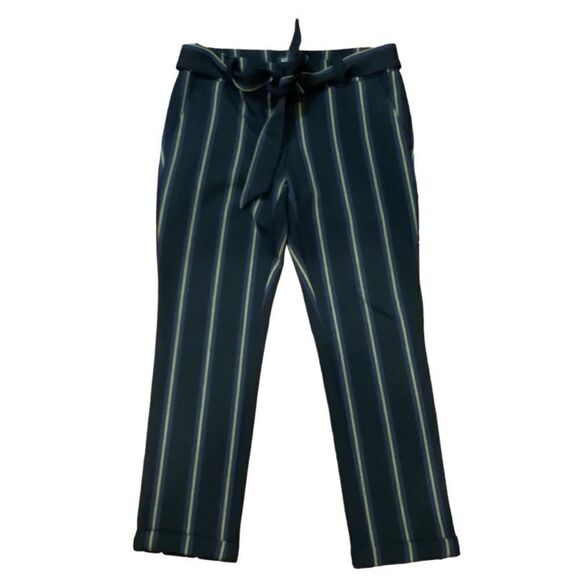 Loft Slim Striped Cuffed Tie Waist Ankle Crop Pants Julie Sz 4 - Picture 3 of 10